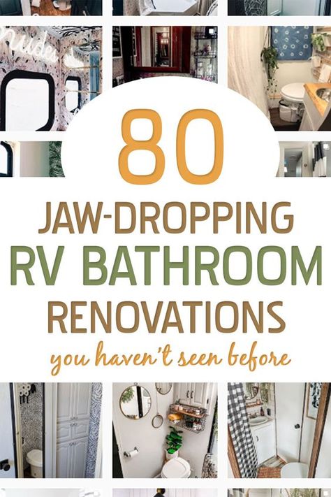 Camper Trailer Bathroom Remodel, Renovated Rv Bathroom, Remodeled Rv Bathrooms, Motorhome Remodel Before And After, Redo Rv Bathroom, Rv Over The Toilet Storage, Bathroom Camper Remodel, Diy Rv Shower Ideas, Rv Renovations Before And After