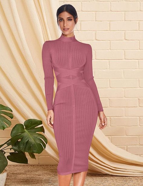 Amazon.com: Women's Rayon Long Sleeves Bandage Dress Cross Strap Ribbed Club Party Midi Bodycon Dresses (XS,Nude) : Clothing, Shoes & Jewelry 40th Birthday Dress, Birthday Dress Ideas, Long Sleeve Bandage Dress, Club Night, Club Parties, Bodycon Fashion, Stylish Clothes, Birthday Dress, Long Sleeve Midi