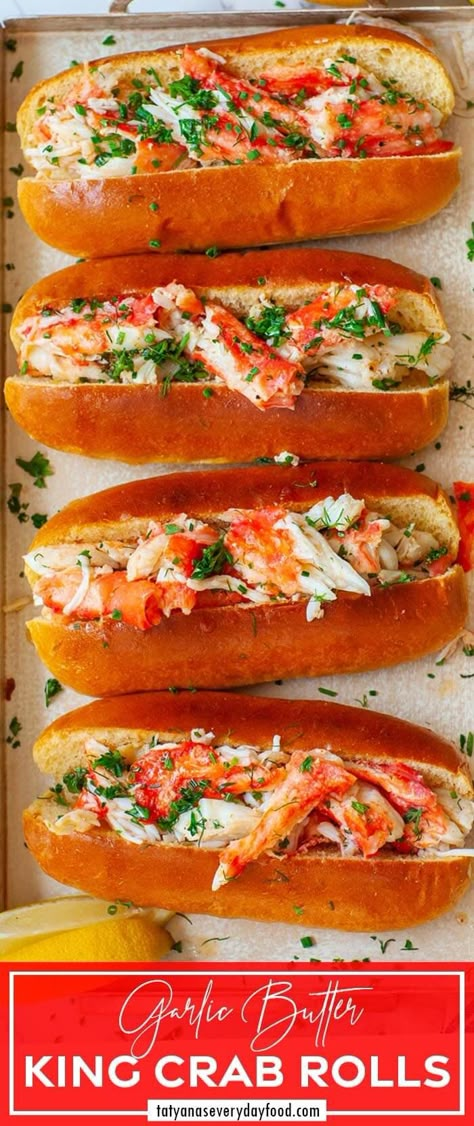 Crab Sandwich Recipe Lobster Rolls, Crab Buns, Crab Rolls Sandwich, Crab Sandwich Recipe, Herbed Butter, Lobster Roll Recipes, Butter Poached Lobster, Crab Sandwich, Rolled Sandwiches