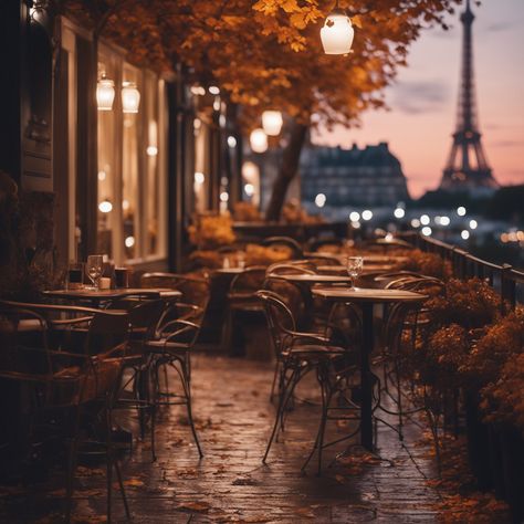 A Paris Cafe in Autumn- Printable Wall Art Cafe Lifestyle, Paris In Autumn, Cafe Paris, Paris Lights, Dark Photo, Parisian Cafe, Cinematic Lighting, Cute Fall Wallpaper, Dappled Light