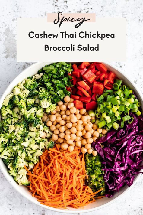 Chickpea Broccoli, Red Cabbage Recipes, Spicy Cashews, Red Cabbage Salad, Cabbage Salad Recipes, Peanut Dressing, Vegan Salads, Broccoli Salad, Cabbage Recipes