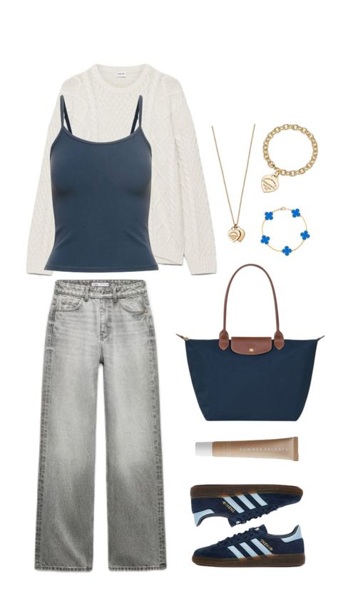 stockholm street style outfit Summer Fridays Vanilla, Navy Blue Longchamp, Aesthetic Navy Blue, Tiffany And Co Gold, Peggy Sweater, Blue Longchamp, Jewelry Van Cleef, Aesthetic Navy, Blue Summer Outfits