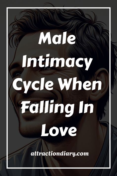 Illustration of a smiling man with the title 'Male Intimacy Cycle When Falling In Love' and the website 'attractiondiary.com' below. Slow Burn Relationship, Relationship Foundation, Lonely Marriage, Man Hug, Emotional Intimacy, Types Of Hands, Grandparenting, Social Circles, Physical Intimacy