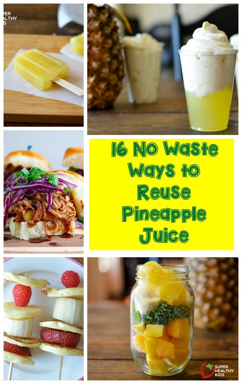 16 No Waste Way to Reuse Pineapple Juice. Don't know what to do with your extra pineapple juice from the canned pineapple you use? We have 16 great ideas for you! www.superhealthykids.com Things To Make With Pineapple Juice, What To Make With Pineapple Juice, Uses For Pineapple Juice, What To Do With Pineapple Juice, Leftover Pineapple Juice, What To Do With Pineapple, Juice For Health, Juicing For Beginners, Juice Recipes For Kids