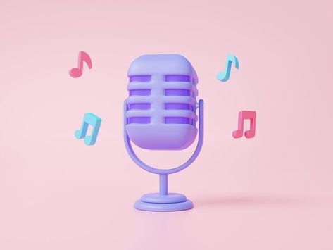 Podcast Microphone Illustration, Cute Microphone, Podcast Illustration, Microphone Podcast, Minimal Cartoon, Branding Infographic, Retro Microphone, Photo Purple, Microphone Icon