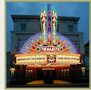 Mr. Majestic, the wonderful Jim Carey movie was shot in Ferndale, CA. Our best preserved victorian village. Mr Majestic, City Signage, Ferndale California, Forest Vacation, Theatre Marquee, Theater Marquee, Cinema Cafe, Vintage Movie Theater, Cinema Architecture