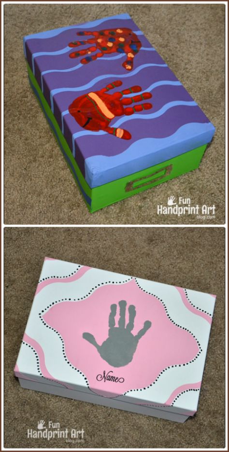 Keepsake Box Diy, School Keepsake, Memory Boxes, Footprint Crafts, Creative Kids Crafts, Kids Memories, Photo Boxes, Hand Prints, Footprint Art