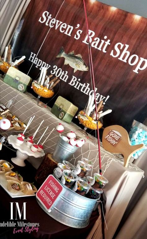 Fishing Theme Party Ideas, Fishing Birthday Party For Men, Birthday Fishing Theme, Fishing Birthday Party Ideas, Gone Fishing Birthday Party, Fishing Birthday Party Boys, Fishing Party Decorations, Gone Fishing Party, Fishing Theme Birthday