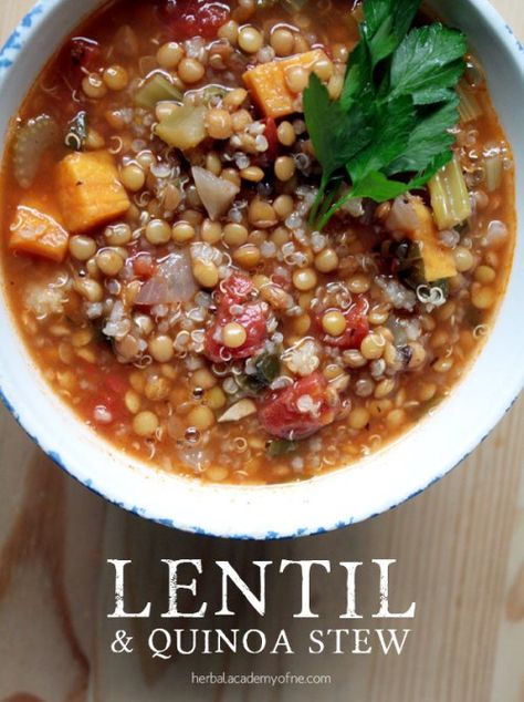 vegan lentil and quinoa stew Quinoa Stew, Lentils And Quinoa, Quinoa Soup, Vegan Lentil, Food Board, Quinoa Recipes, Meatless Meals, Delicious Soup, Vegan Eating