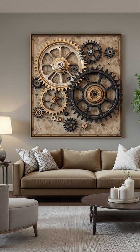 Industrial Living Room Industrial Living Room Wall Decor, Industrial Prints, Steampunk Living Room, Industrial Living Room Ideas, Living Room Stand, Industrial Print, Sofa Bed For Small Spaces, Living Room Stands, Industrial Wall Art