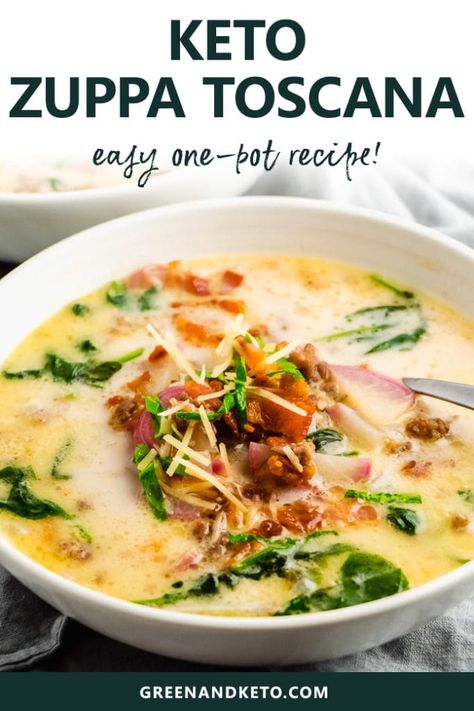 Keto Zuppa Toscana Soup, Keto Zuppa Toscana, Keto Zuppa, Kasey Trenum, Zuppa Toscana Soup, Tuscan Soup, Toscana Soup, Hot Italian Sausage, Italian Soup