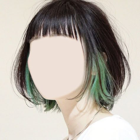 Short Hair Color Streaks, Hidden Dyed Hair Short, Under Layer Colored Hair, Dyed Ends Short Hair, Under Layer Peekaboo, One Strand Of Color In Hair Behind Ear, Behind Ear Hair Dye, Dyed Tips Hair Brunettes Short, Green Highlights Short Hair