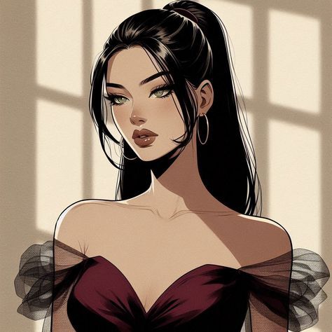 Rich Lady Character Design, Dark Fem Pfp, Brown Hair Profile Picture, Museum Cartoon, Brunette Drawing, Hair Profile Picture, Profile Picture For Instagram, Baddie Profile, Profile Picture Art