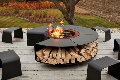 Fireplace Ideas Garden, Modern Outdoor Fireplace, Fireplace Outdoor, Outdoor Fire Pit Designs, Outdoor Fireplace Designs, Outdoor Living Design, Fire Pit Designs, Outdoor Gardens Design, Backyard Fire