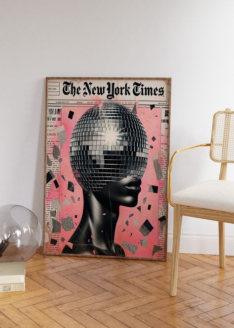 Disco Bathroom, Funky Living Room Ideas, Disco Gallery Wall, College Apartment Decor Disco Ball, Disco Art Print, 80s Room Aesthetic, Funky Dining Room, 60s Wall Art, To The Disco Print