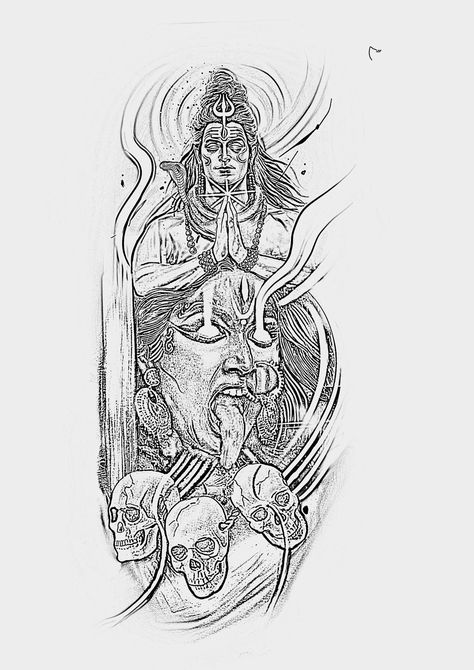 Shiv Kali Tattoo, Ardhanarishvara Shiva Shakti Tattoo, Kaal Bhairav Tattoo Design, Shiv Shakti Tattoo, Kali And Shiva, Beautiful Angel Tattoos, Kali Yantra, Animal Design Tattoo, Kali Tattoo