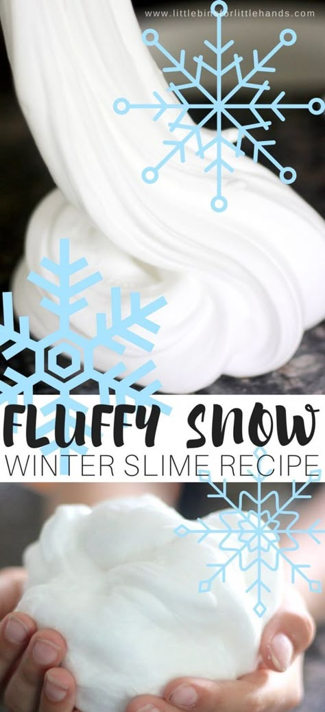 Magnetic Slime Recipe, Winter Slime, Snow Slime Recipe, Snowman Slime, Frozen Slime, Snow Slime, Cool Slime Recipes, Fluffy Slime Recipe, Sticky Slime