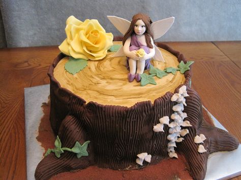 Woodland Fairy Cake, Woodland Birthday Cake, Fairy Birthday Cake, Tinkerbell Cake, Icing Decorations, Fantasy Cake, Log Cake, Garden Cakes, Butter Icing