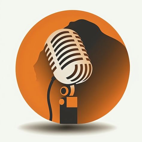 Black microphone icon in orange circle, ... | Premium Photo #Freepik #photo #voiceover #podcast-mic #podcast-microphone #podcast Voiceover Logo, Podcast Pictures, Logo Microphone, Microphone Podcast, Podcast Icon, Mic Logo, Podcast Mic, Microphone Logo, Black Microphone