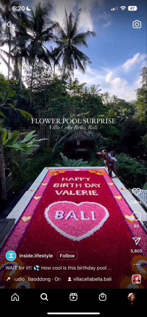 Birthday In Bali, Flower Pool Bali, Bali Birthday, Flower Pool, 27 Birthday, Happy Birthday Rose, Pool Birthday, Birthday Travel, Birthday Vacation