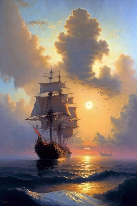 Rough Ocean, Pirate Ship Art, Old Sailing Ships, Losing 40 Pounds, Rough Seas, Ship Paintings, Happier Life, Fantasy Paintings, Great Paintings