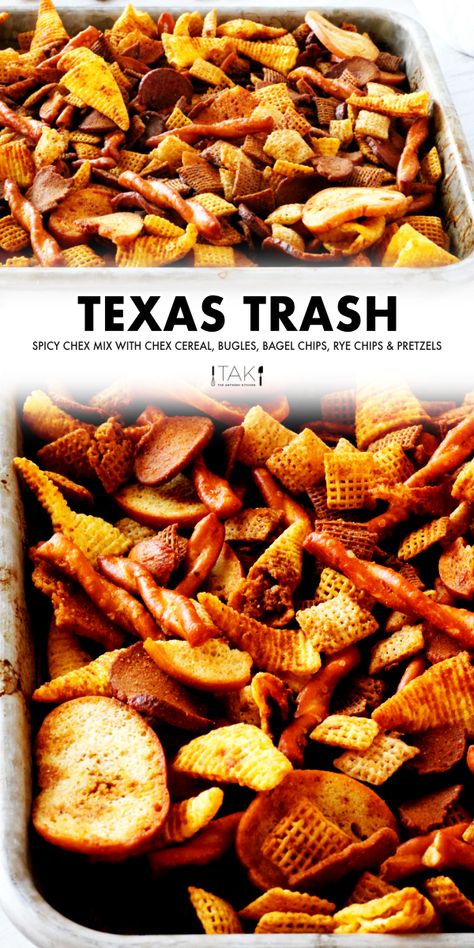 Savory Chex Mix Recipes Worcestershire Sauce, Salty Mix Snack, Spicy Texas Trash Chex Mix Recipes, Hot And Spicy Chex Mix Recipes, Hunting Snacks For Husband, Summer Snack Mix Ideas, Trivia Night Snacks Appetizers, Spicy Texas Trash, Finger Snacks For Party