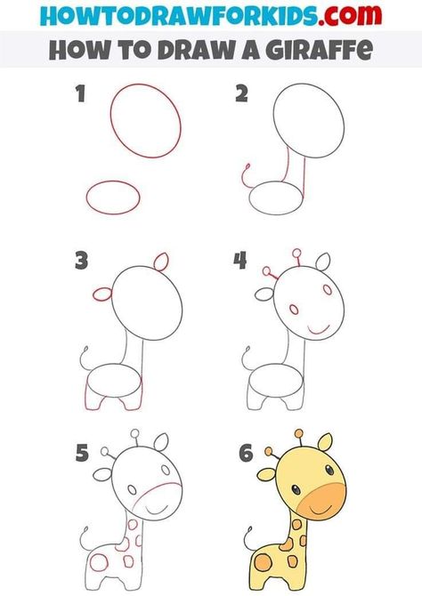 Draw Beginner Step By Step, Drawing Ideas Kindergarten, How To Draw A Giraffe Step By Step Easy, Cute Animal Doodles Step By Step, Giraffe Step By Step Drawing, How To Draw A Giraffe Easy, Animal Drawing Tutorial Easy, How To Draw Zoo Animals, Easy Kid Drawings Step By Step