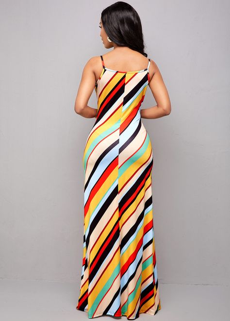 Spaghetti Strap Rainbow Stripe Maxi Dress | Rotita.com - USD $25.77 Redprom Dresses, Vestido Charro, Max Dresses, Dress Swimwear, Striped Print Dresses, Latest Dress For Women, Pocket Maxi Dress, Strap Maxi Dress, Fashion Dresses Online