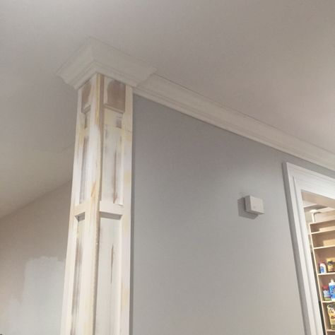 Installing crown moulding Wall Partition, Decorative Columns, Home Remodeling Diy, Crown Moulding, Diy Remodel, Wood Trim, Home Upgrades, Crown Molding, Room Remodeling