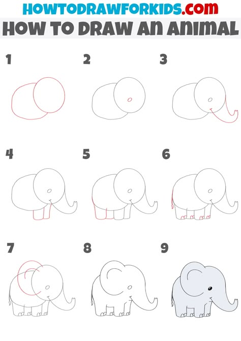 Animal Drawing Tutorial, Draw Elephant, Trin For Trin Tegning, Draw An Elephant, Realistic Animal Drawings, Step By Step Drawings, Famous Drawing, Easy Animal Drawings, Drawing Base Poses