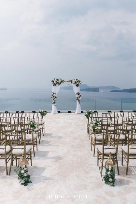 Wedding Venues Santorini, Santorini Beach Wedding, Mykonos Wedding Venues, Wedding Venues Abroad, Santorini Greece Wedding Venues, Wedding In Santorini, Wedding Spain Inspiration, Cavo Ventus Wedding, Wedding Venues Greece