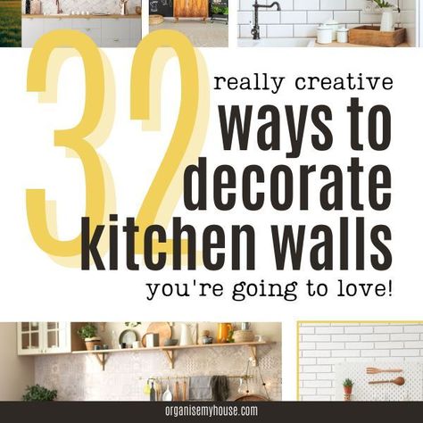 Decorating kitchen walls is really good fun but can also be a stress if you're unsure where to start. Use these ideas to decide what will work best for your kitchen however small or large. You can pick something and work it around your own home style, while making it personal to you and unique to your own home. Decor ideas include art, colour, murals, pegboards, cabinetry, shelving, plants, signs and more! Functional AND beautiful - for the heart of the home. Kitchen Wall Mural Ideas, How To Decorate Kitchen Shelves, Kitchen Wall Design, Decorate Kitchen, Kitchen Decals, Kitchen Wall Shelves, Kitchen Wall Decals, Kitchen Artwork, Kitchen Walls