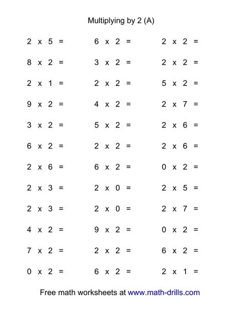 The 36 Horizontal Multiplication Facts Questions -- 2 by 0-9 (All) Math Worksheet from the Multiplication Worksheets Page at Math-Drills.com. Multiplication Printables, Free Multiplication Worksheets, Times Tables Worksheets, Printable Multiplication Worksheets, Multiplication Facts Worksheets, Math Multiplication Worksheets, Multiplication Worksheet, October Math, Math Fact Worksheets