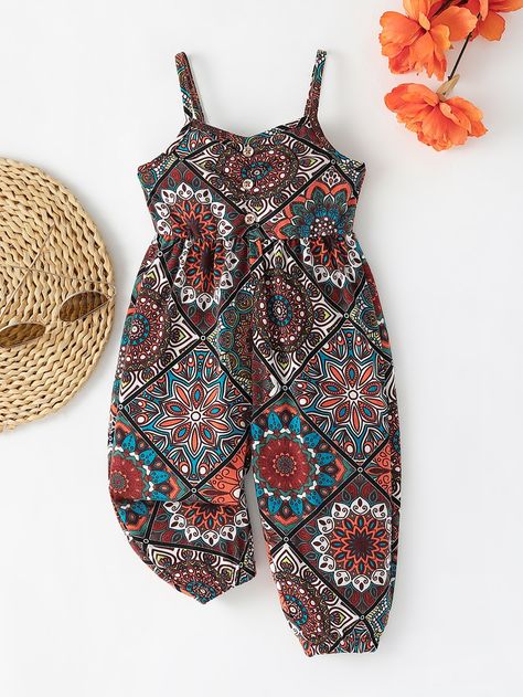 Multicolor Boho  Sleeveless Polyester Floral Cami Embellished High Stretch  Baby Clothing Baby African Clothes Jumpsuits & Rompers, Free Baby Clothes Patterns Sewing Jumpsuits & Rompers, Dangri Dress For Kids, Cotton Frocks For Kids, Kids Clothes Diy, Kids Dress Collection, Cami Jumpsuit