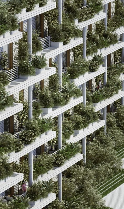 Gallery of Penda Designs Sky Villas with Vertical Gardens for Hyderabad - 11 Tower Gardening, Apartment Facade, Hunter Journal, Gardens Of Babylon, India Architecture, Green Facade, Tiered Garden, Vertical Gardens, Apartment Architecture