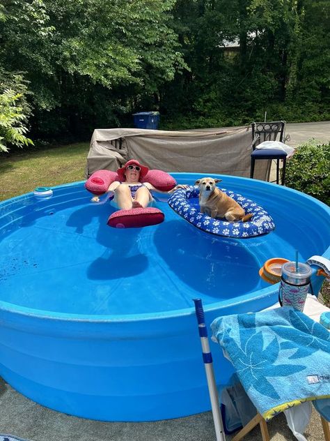 Stock Tank Pools | Edited to add: This is a 9ft poly stock tank | Facebook Poly Stock Tank Pool Ideas, Plastic Stock Tank Pool, Poly Stock Tank Pool, Plastic Stock Tanks, Poly Stock Tank, Stock Pool, Stock Tank Pools, Stock Pools, Tank Pools