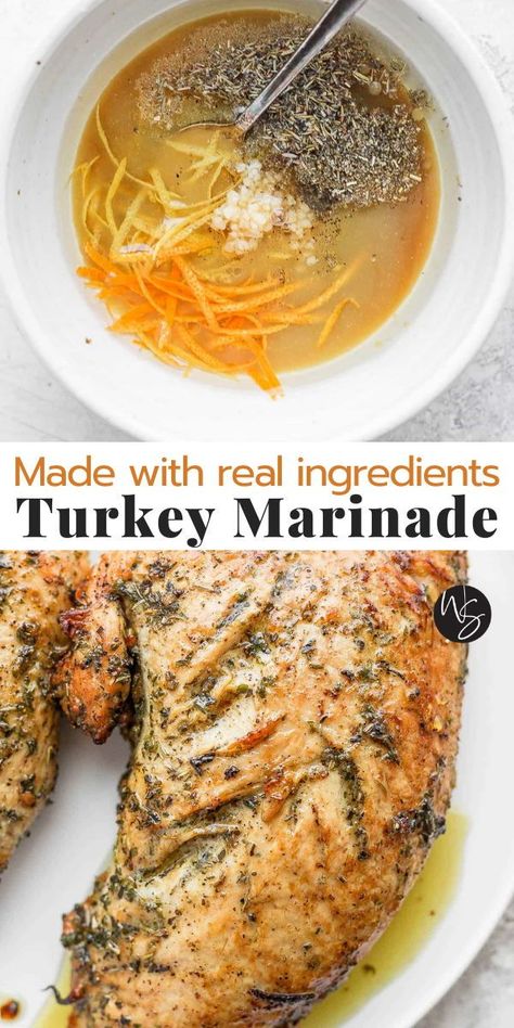 Turkey Marinade - a simple recipe for the most amazing turkey marinade that is made with real ingredients. No matter how you cook your turkey this marinade is going to make it juicy and full of great flavor! This recipe is Whole30, Paleo, Dairy-Free and Gluten-Free. Marinade For Turkey, Marinade For Turkey Breast, Marinade For Turkey Tenderloin, How To Marinate A Turkey, Turkey Tenderloin Marinade Recipes, Marinate Turkey, Turkey Breast Marinade, Turkey Marinade Recipes, Citrus Turkey