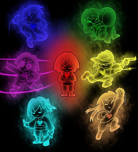 The seven human souls integrity, kindness, perseverance, justice, patience, bravery, and Determination. Undertale 6 Human Souls, Undertale 6 Souls, Undertale Seven Souls, Fallen Humans Undertale, Undertale 7 Souls, 7 Human Souls, Undertale Hearts, Undertale Amino, Undertale Souls