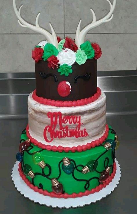 2 Tier Christmas Cake Ideas, 3 Layer Christmas Cake, Christmas 2 Tier Cake, Cakes 2023, Winter Cakes, Cakes Christmas, Christmas Themed Cake, Birthday Sheet Cakes, 2 Tier Cake