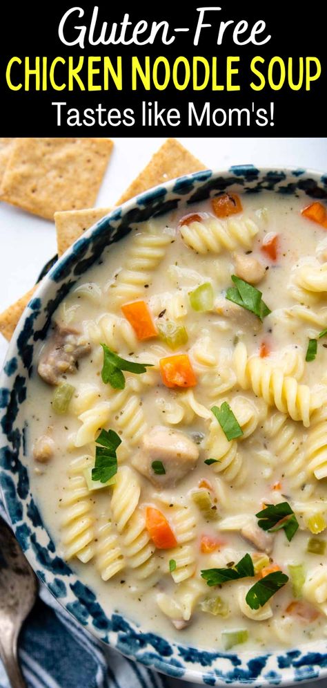 Easy Gluten Free Chicken Noodle Soup, Gluten Free Chicken Noodle Soup Crockpot, Gluten Free Chicken And Noodles, Gf Chicken Noodle Soup, Dairy Free Chicken Noodle Soup, Chicken Soup Gluten Free, Gluten Free Noodles Recipe, Lipton Chicken Noodle Soup, Gluten Free Soup Recipes