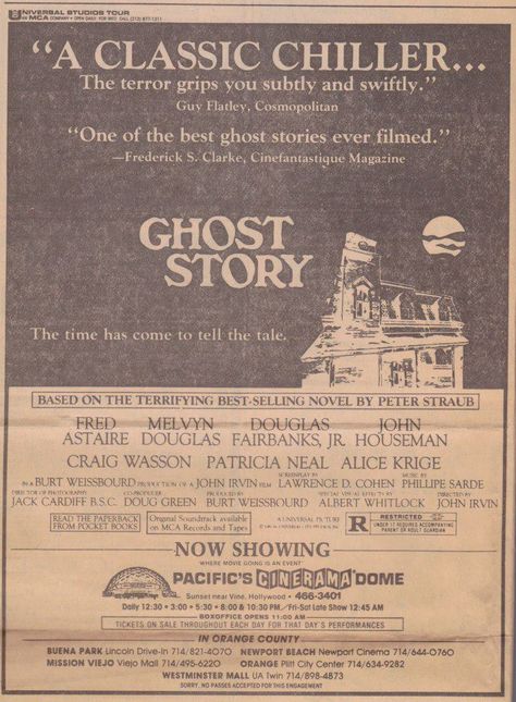 Ghost Story (1981) Dir John Irvin Newspaper Ad. Horror Newspaper, Movie Newspaper, Film Advertising, Best Ghost Stories, Movie Ads, Newspaper Ads, New Movies To Watch, Black And White Movie, Ghost Story