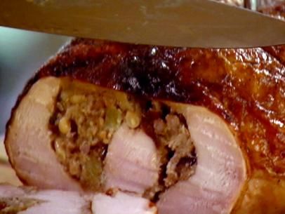 Roasted Turkey Roulade Recipe | Ina Garten | Food Network Turkey Roulade, Roulade Recipe, Turkey Food, Turkey Tetrazzini, Gratin Dish, Dried Figs, Turkey Breast, Roasts, Roasted Turkey