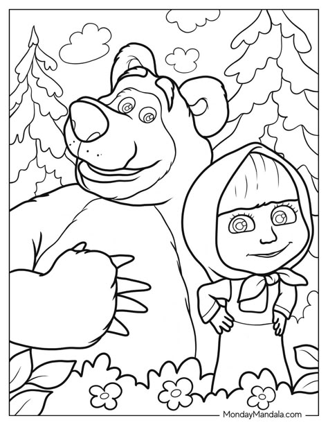 24 Masha & The Bear Coloring Pages (Free PDF Printables) freethankfulnesscoloringprintable #thanksgivingcoloringpages #psalmcoloringpages #awesomecrossbillcoloringpageforkids❀. Masha Coloring Pages, Masha And The Bear Coloring Pages, Masha Drawing, Masha And The Bear Drawing, Bear Coloring Pages Free Printable, Masha Bear, Masha And Bear, Marsha And The Bear, Nature Coloring Pages