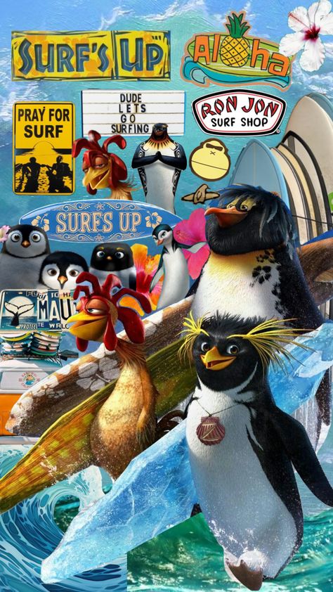 Surfs up! One of my favorite movies!🤙🏼🌊🏄🏼‍♀️ #movies #nature #surfsup #beach #ocean #beauty #summer #vibes Surf’s Up Movie Wallpaper, Surfing Magazine Cover, Surfs Up Poster, Surf Up Movie, Surfing Aesthetic Wallpaper, Surfs Up Wallpaper, Surf Up, Surfs Up Movie, Ocean Collage