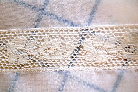 Tutorials:  Basic Lace Insertion by Machine – Wearing History® Blog Insertion Lace, Lace Insertion, Irish Crochet Tutorial, Baby Clothes Patterns Sewing, Sewing Lace, Heirloom Dresses, Baby Clothes Patterns, Lace Inset, Lace Insert