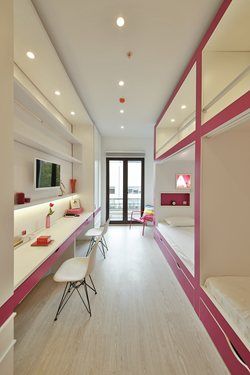 Konforsit Edu.Suites girls dormitory | Renda Helin design&interiors Boarding School Dorm, Student Hotels, Ground School, Classroom Interior, Dormitory Room, Hostels Design, Hostel Room, Luxury Mansions, Dorm Design