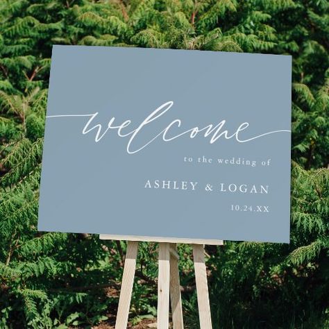 Wedding Signage Rustic, Welcome To The Wedding Sign, Calligraphy Welcome, Blue Calligraphy, Welcome Wedding Sign, Light Blue Wedding, Rustic Wedding Signs, Blue Themed Wedding, Seating Cards