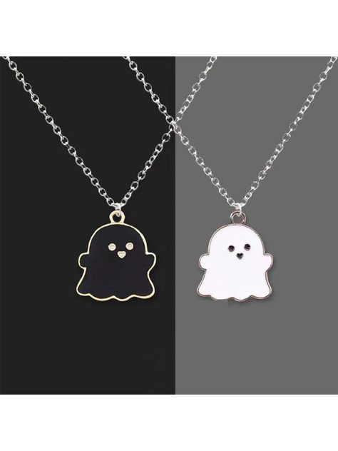 Funny Necklace, Friendship Couple, Couple Pendant, Cartoon Ghost, Black Ghost, Couple Friends, Bff Jewelry, Couples Accessories, Halloween Cartoon