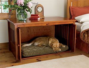 Today I am sharing a fun idea.   Turning a table into an animal bed.  You can use end tables with legs or enclosed end tables.   Basically, ... Dog Friendly Furniture, Pet Friendly Furniture, Diy Pet Bed, Dog Kennel Furniture, Pet Area, Cat Run, Diy Dog Bed, Dog Rooms, Bed Table