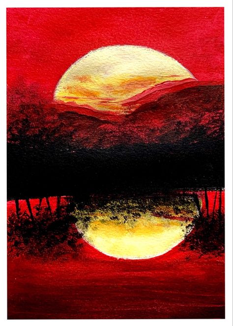 Daily Art Challenge, Fall Moon, Youtube Painting, Moon Acrylic, Satisfying Art, Moon Full, Acrylic Tutorials, Landscape Sunset, Moon Painting